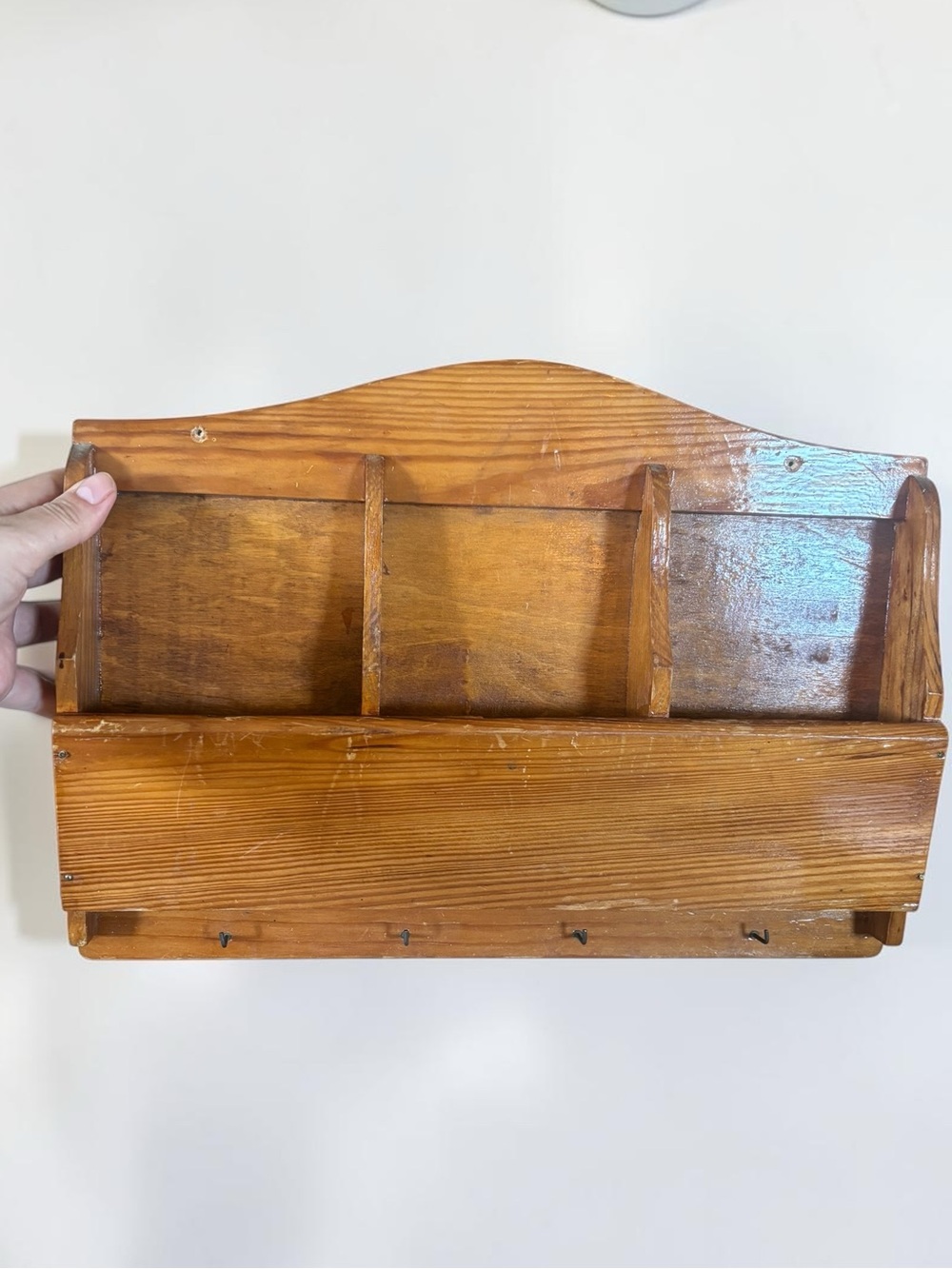 Vintage Wooden Wall Mail Organizer Key Holder Entryway Shelf